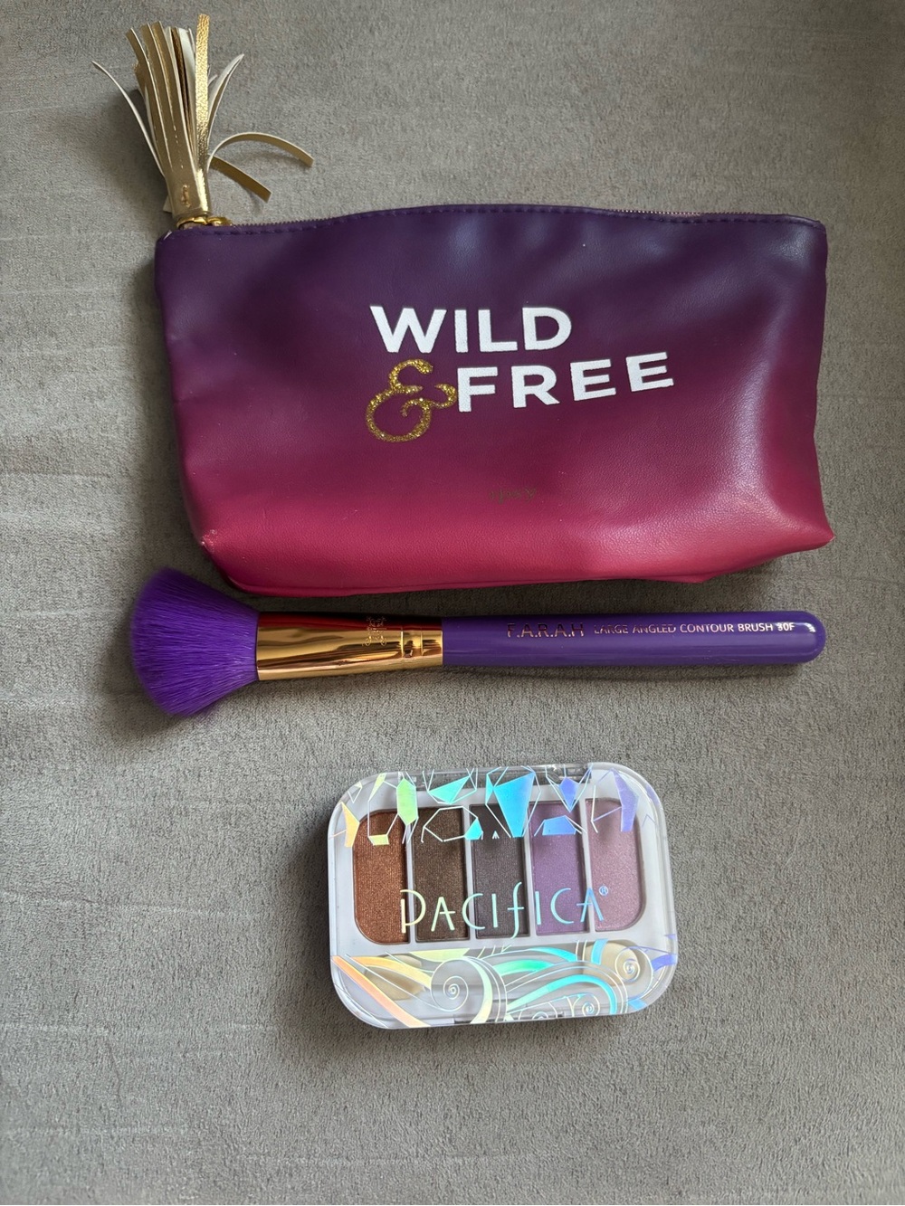 Wild & Free Ombre Makeup Pouch with Pacifica Eyeshadow and Purple Brush